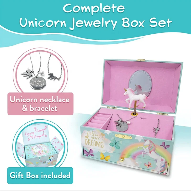 Christmas Unicorn Song Jewelry Box Granddaughter Gift Girls Jewelry Organizer Wooden Musical Gift Box