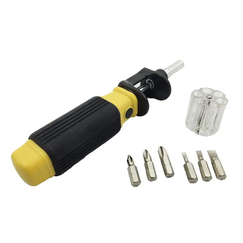 New 6 in 1(7pcs) Multi-function Adjustable Magnetic Revolver 360 Degree Screwdriver Common Bits Set Word Cross Tool