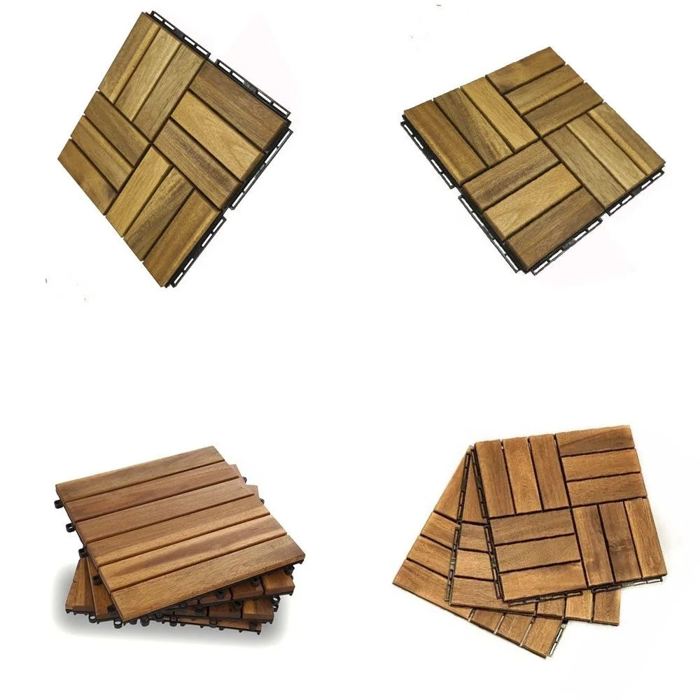 Acacia Wood Interlocking Deck Tiles, Plastic wood composite interlock deck tile or Plastic Decking Flooring Tiles B6534