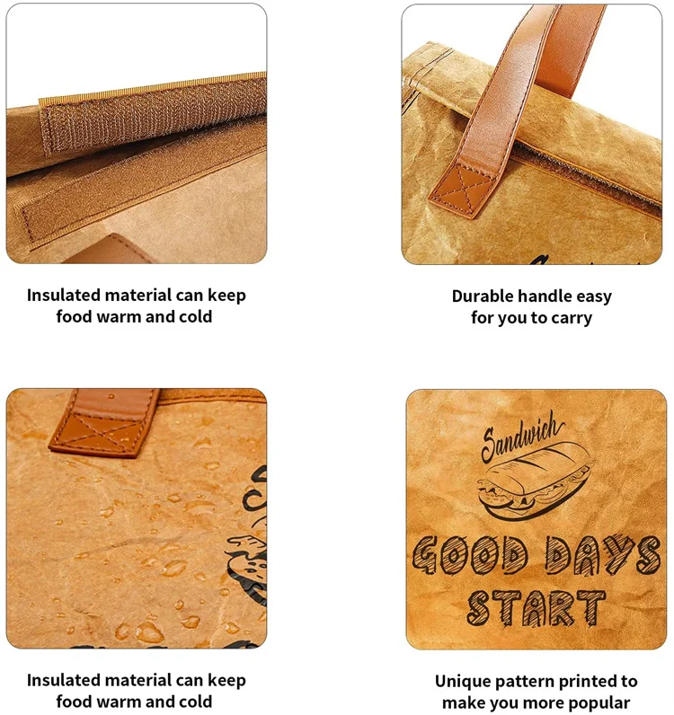 Eco friendly custom kraft dupont paper office food delivery insulated meal prep lunch tyvek bag for shopping