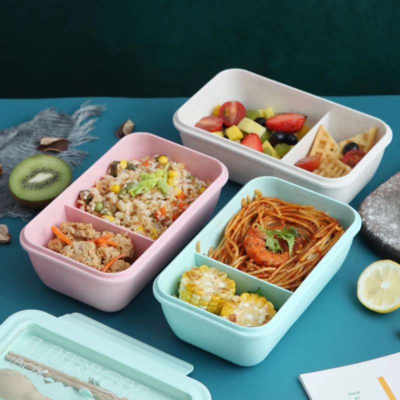 Wheat straw school bento leakproof tiffin kids lunch box Rectangular lunch box biodegradable