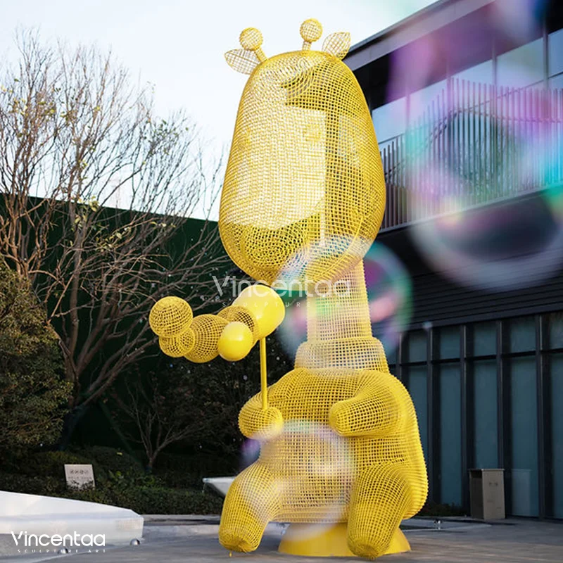 Vincentaa Outdoor Square Park Yellow Bear Screen Sculpture Custom Large Sculpture