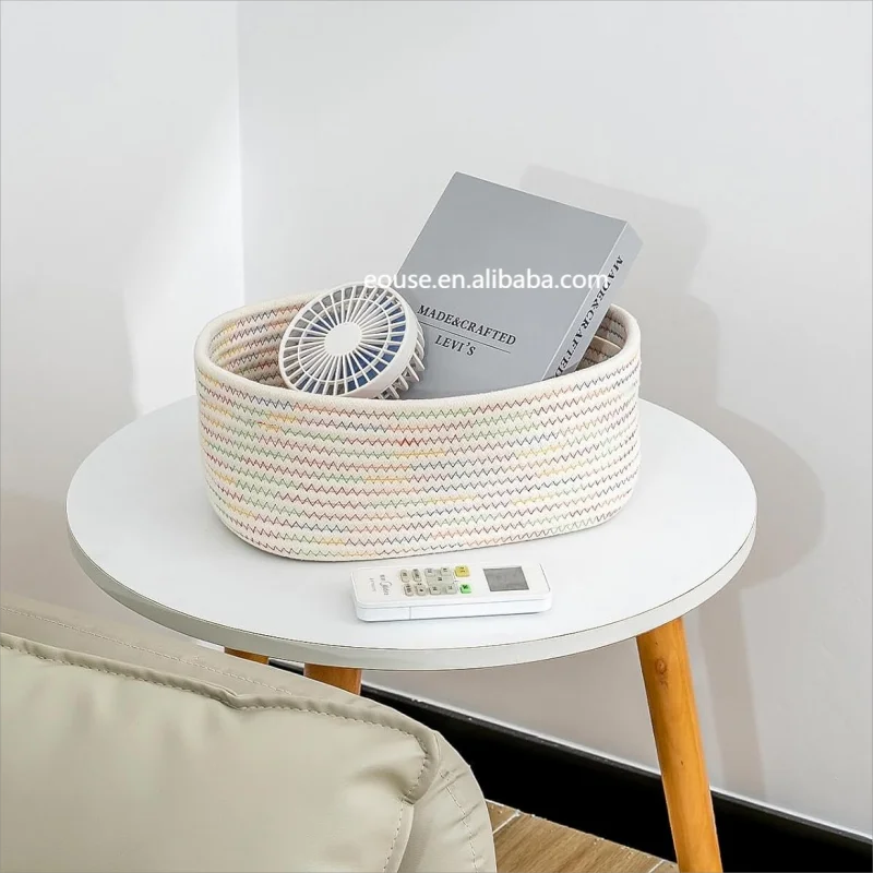 White Rope Storage Baskets Small Nursery Woven Basket Set for Baby Kid Toys