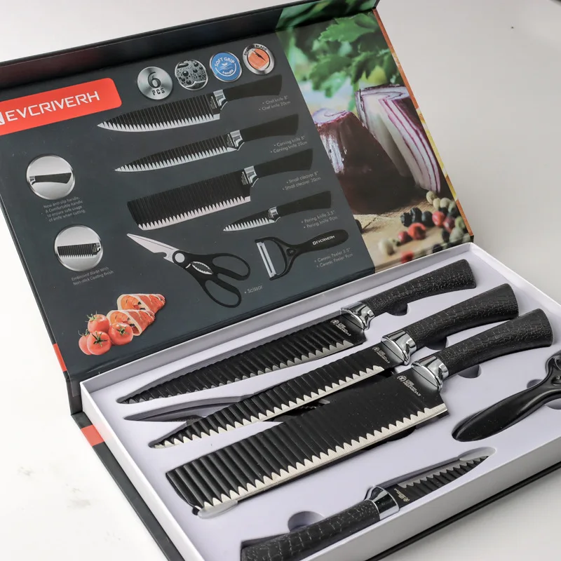 Everrich Hot Sales 6pcs Hot New Products Color Knife Set With Gift Box Packing High Quality Kitchen Knives