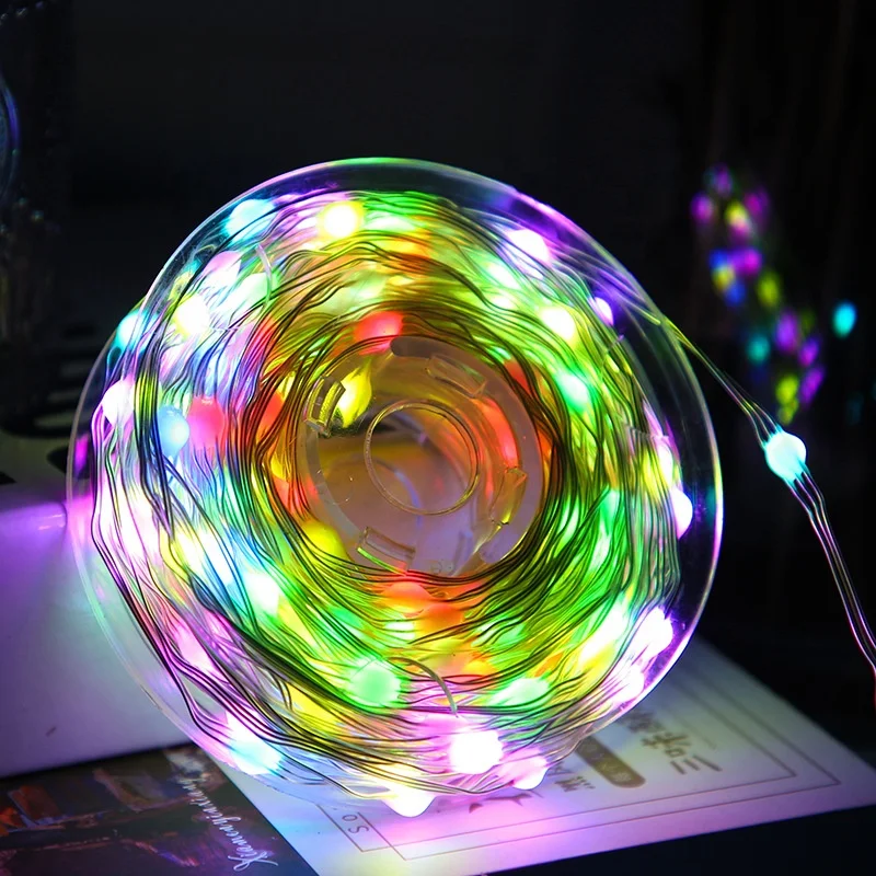 Водонепроницаемые гирлянды из медной проволоки RGB для новогодних свадебных украшений на открытом воздухе рождественские и праздничные огни