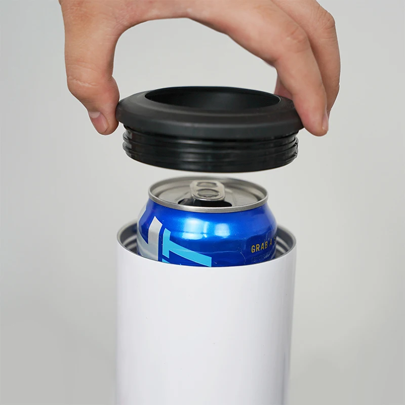 Top Sales Beer Holder 12oz Beer Drink Can Cooler Vacuum Insulate Slim 4-in-1 Can Cooler with Lid