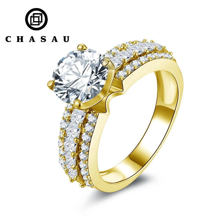 Solid gold with certification 100% Real 10K Solid Gold Rings Main Diamond Round 2CT D Color Moissanite Engagement Rings