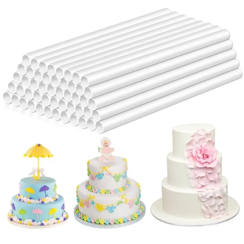 White Plastic Thicken Cake Dowel Rods 1.2*24cm for Tiered Cake Construction and Stacking Supporting Cake Round Dowels Straws