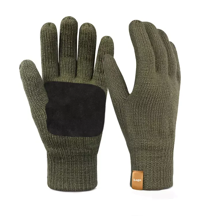 Custom label 3M Thinsulate Lined Full Suede Leather Palm Acrylic Shell Knitted Gloves for Winter Warmth