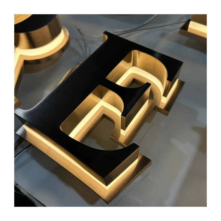 Stainless Steel Brush Mirror Gold Customized Led Round Sign Backlit Electronic Signs Outdoor Luminous Signs