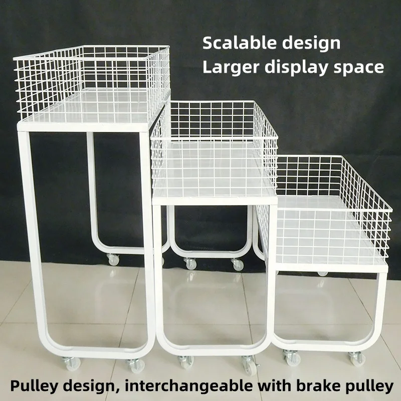 Store Folding Promotion Desk Table Snack Drink Bottle Product Accessories Storage Basket Risers Ladder Metal Display Stand Rack