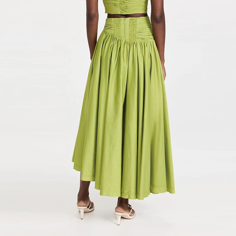 Fashion style ladies asymmetric midi skirt custom fabric solid color women skirts