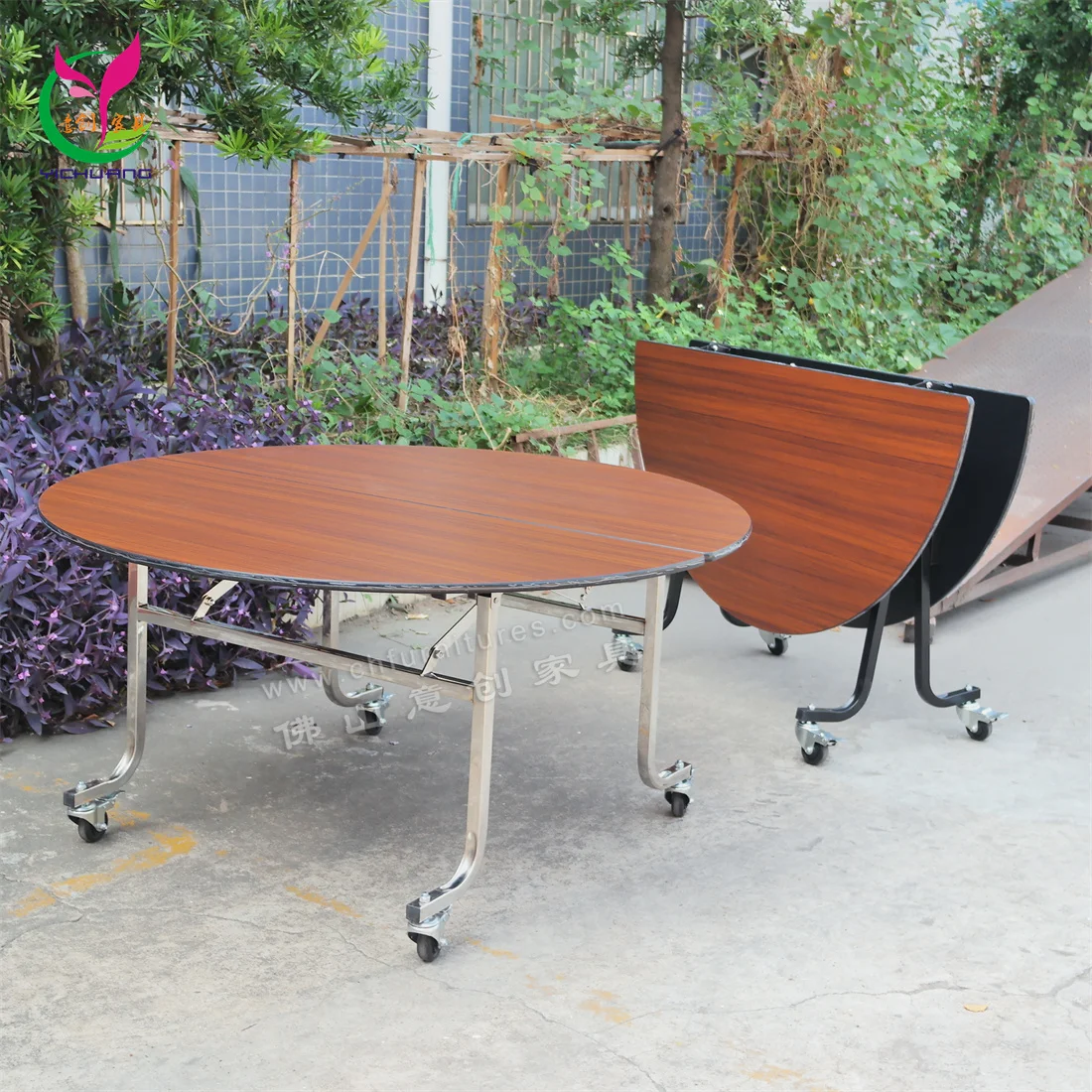 Manufacturer buffet table HPL metal folding hotel banquet tables with roller