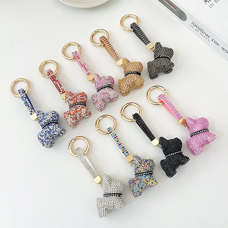 Cute dog Shape Crystal Rhinestone Sparkling Keychain Bag Pendant Handbag Charm for Women Girls