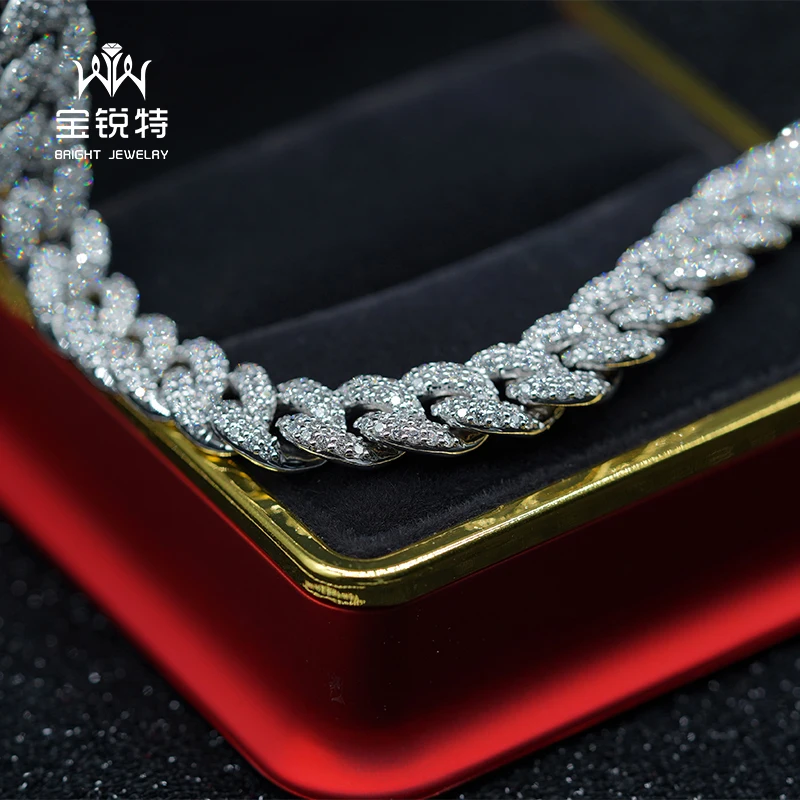 18k White Gold Diamond Necklace Cuban Link Jewelry Lab Diamond Tennis Necklace Custom Pendant