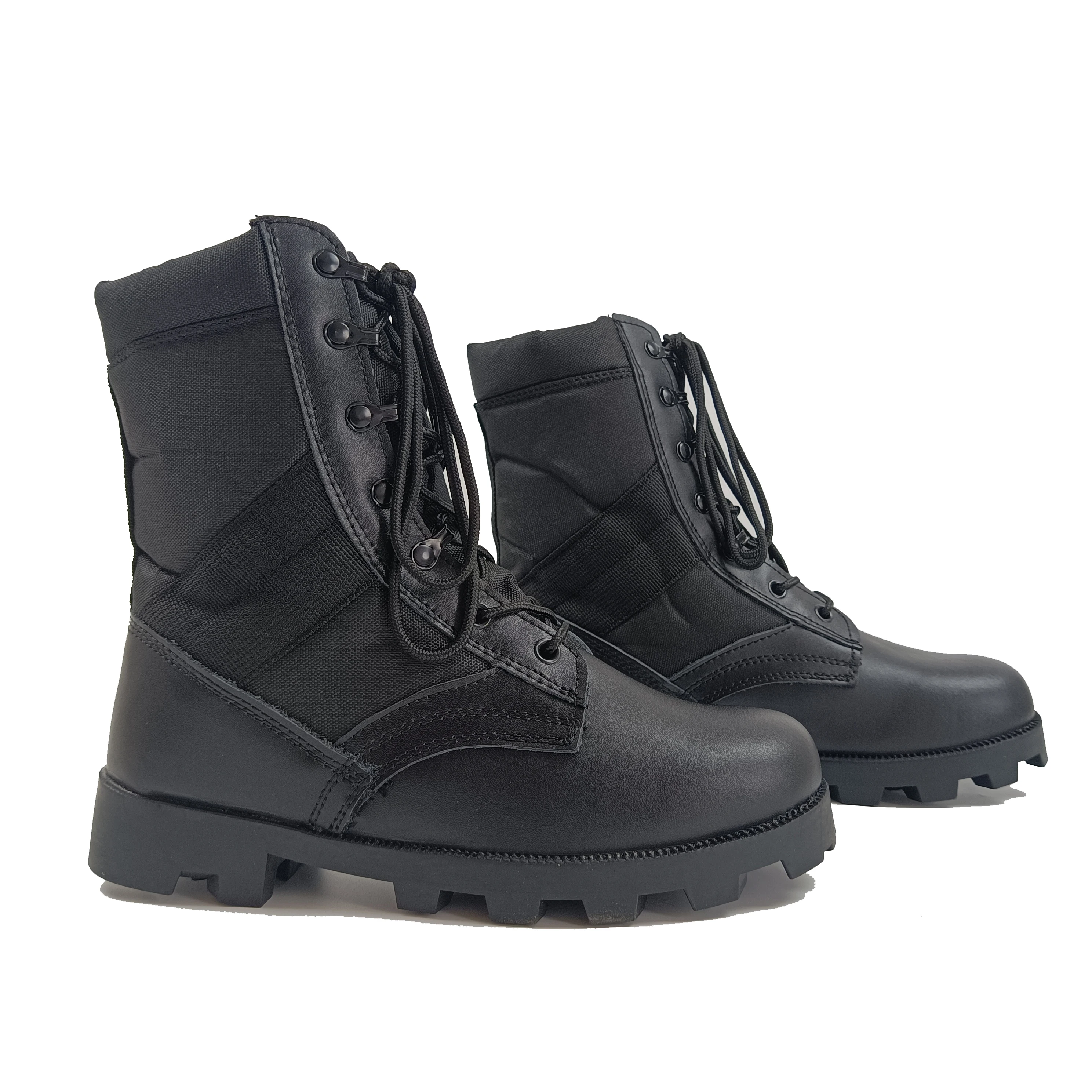 Factory wholesale regular stock lot good price  second layer genuine leather tactical training boots  black color