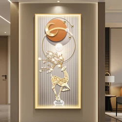 Decorative painting of deer entrance porch northern European light luxury high-end corridor hanging painting led painting
