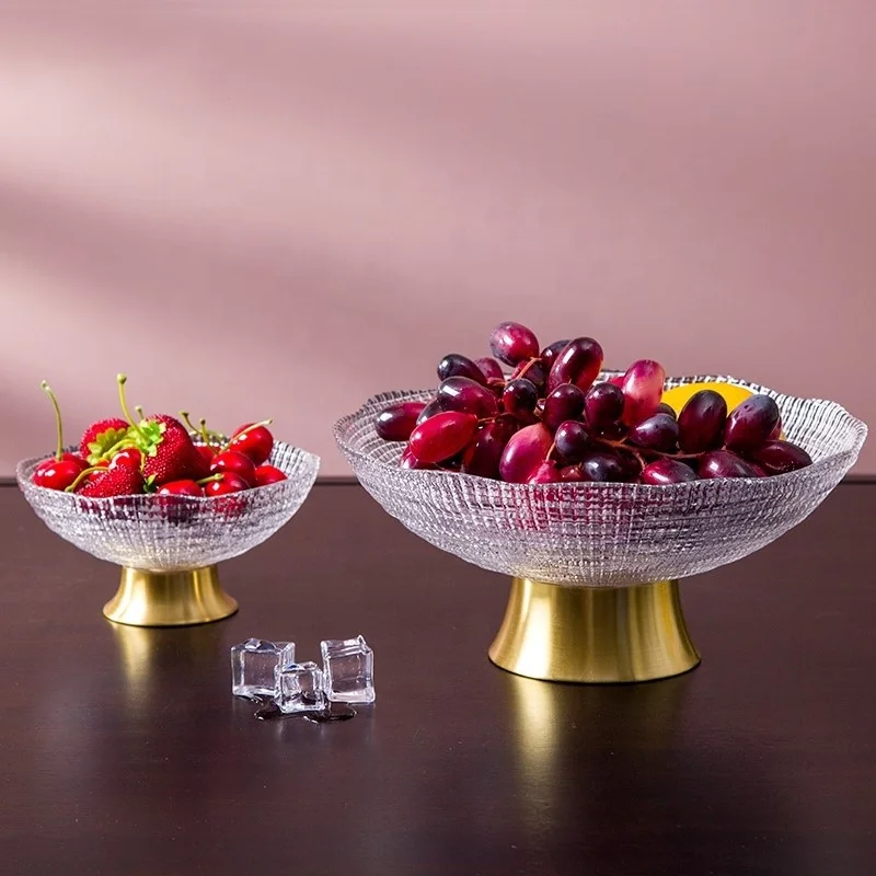 Salad Bowl European Luxury Home Decor Serving Dessert Bowls Pink Snacks Gold Stand Decorative Glass Fruit Bowl
