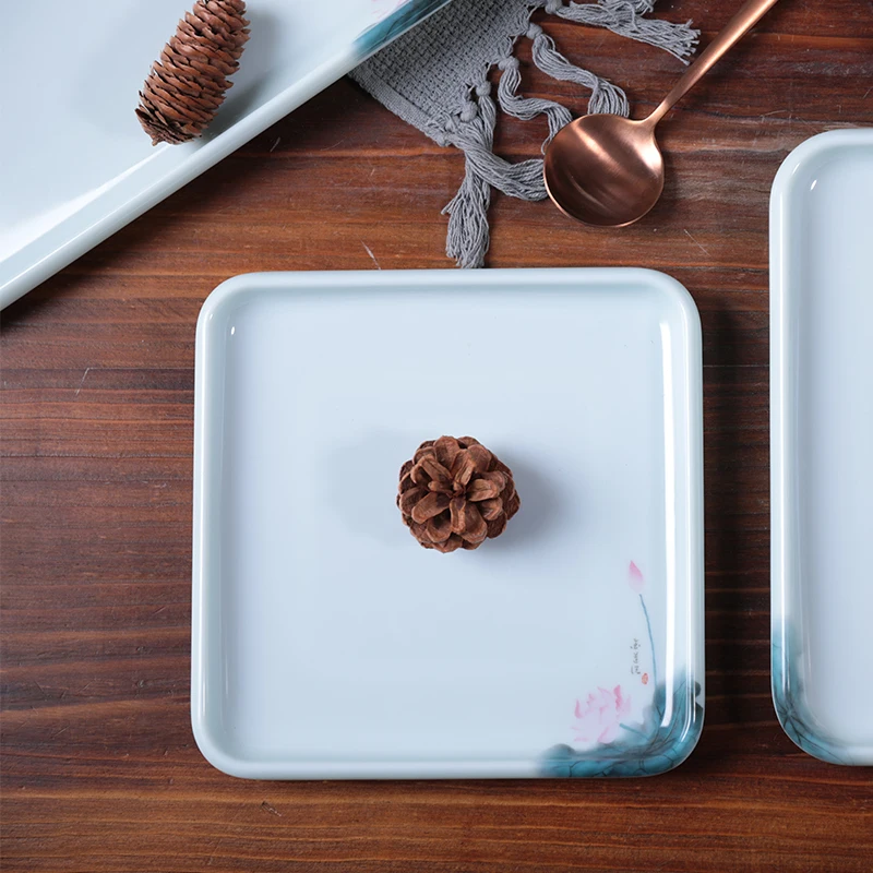  Square Printed Flower Melamine Plates Set Dinnerware Sets Kitchen plastic melamine Sushi Plate