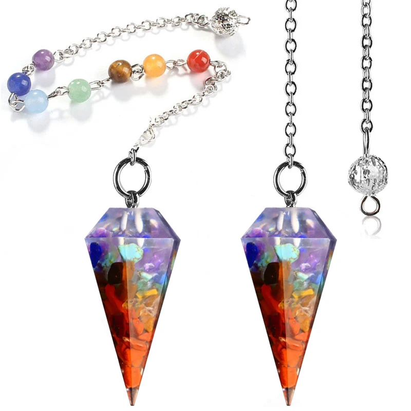 Natural Cone Hexagonal 7 Chakra Healing Spiritual Crystal Divination Dowsing Pendulum Pendulos Pendant