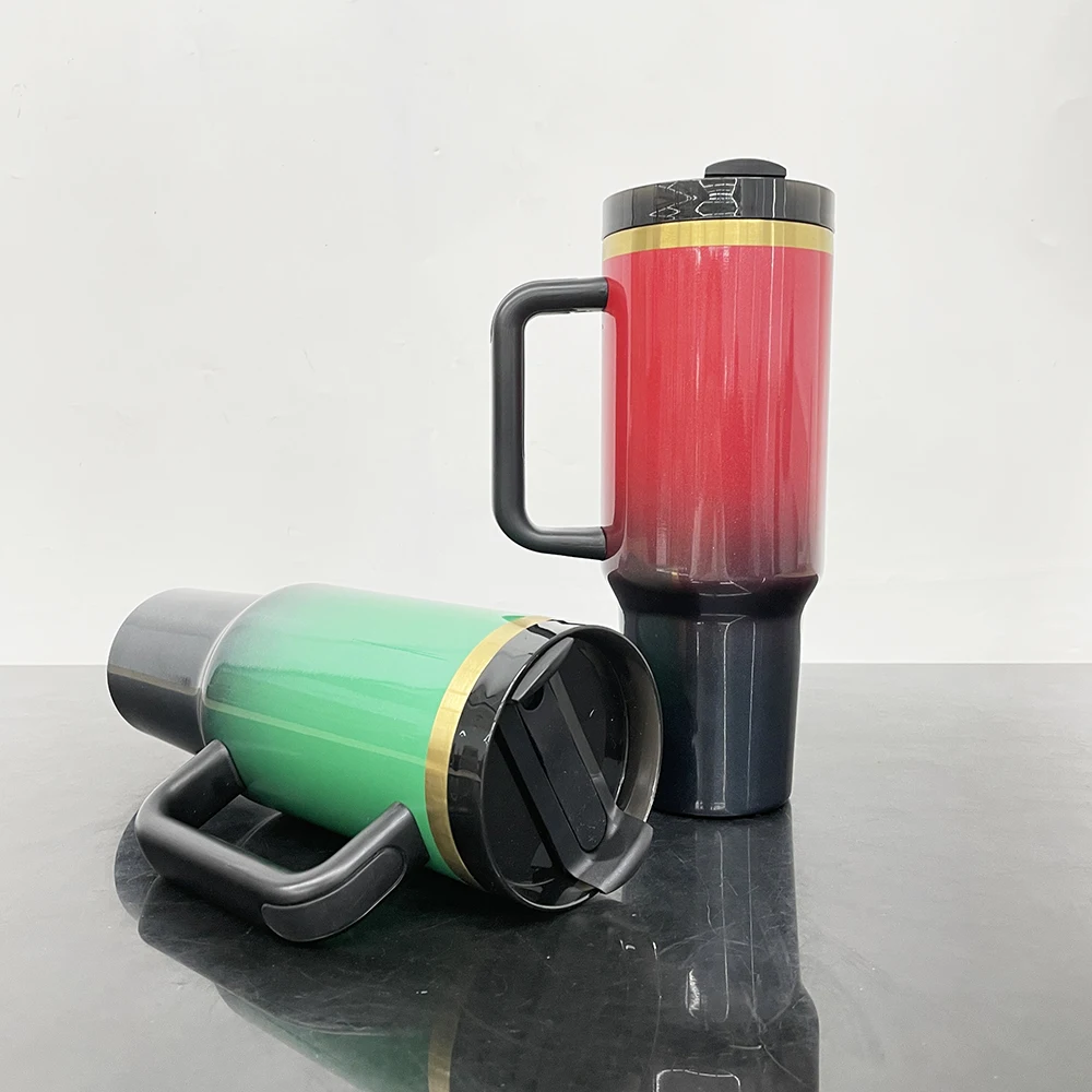 USA warehouse Double walled stainless steel 40oz H2.0 tumbler green ombre glitter gold plated tumbler for laser engrave