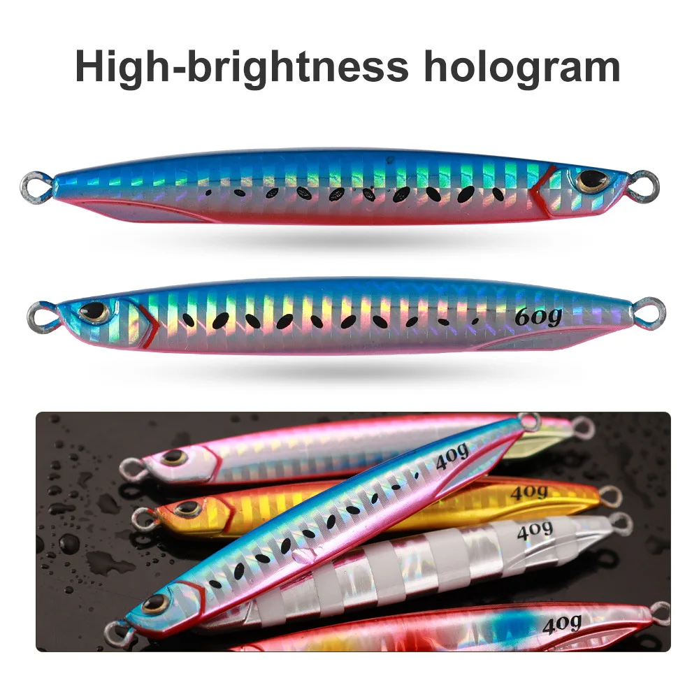 OEM ODM Luminous Jigging Fishing Lure 3D Eye Lifelike Metal Bait 40g 60g Casting Swimming Bait Trolling Slow Pitch Jigs Lures