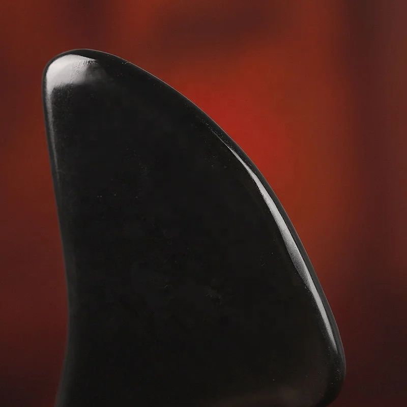 Face Body Guasha Massager Bian Stone Gua Sha Stone For Facial Original In Black B Shape Gua Sha Tool  with Ridges GuaSha Stone