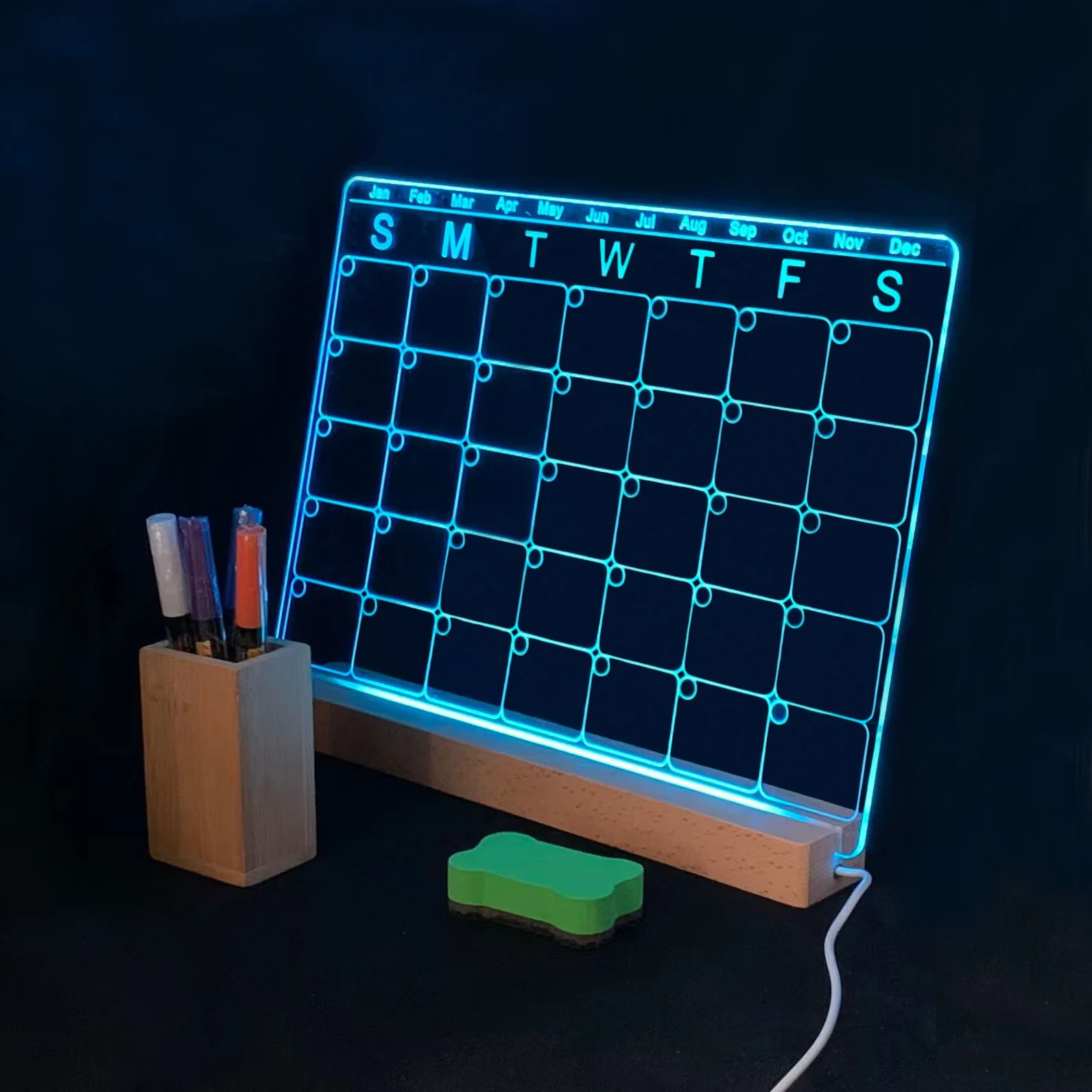 LED Mutil-Color Blank Acrylic Message Board Note Memo board Wood stand Base With Pen Dry Eraser