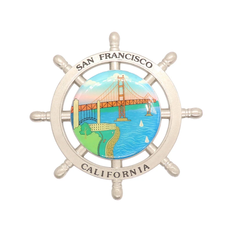 Custom California San Francisco Tourism Souvenir Fridge Magnet Metal Rudder Shape 3d Epoxy Souvenir Glass Refrigerator Magnet