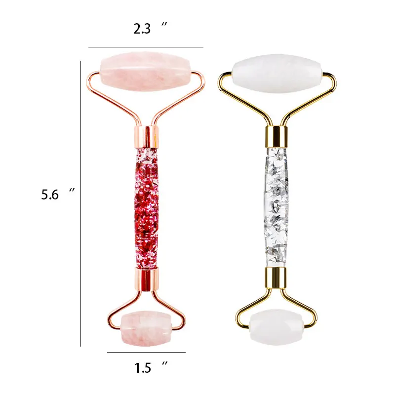 High Quality Face Massage Natural Resin Pink Jade Roller Gua Sha Set