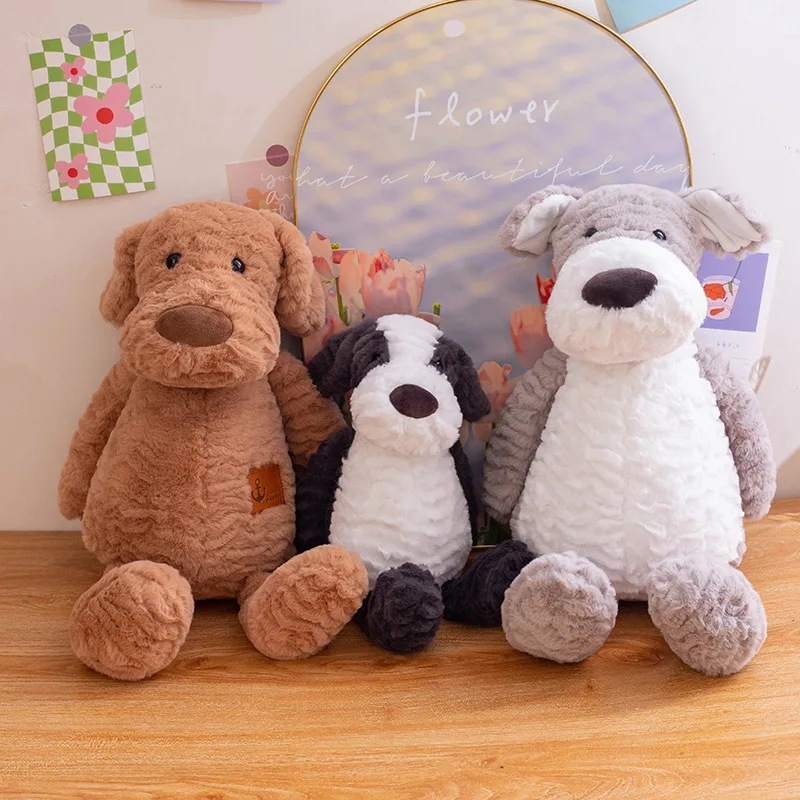 Plush Puppy Toy Cute Stuffed Animal Dog Kids Plush Toy Pillow Soft White Brown Dog Cuddly Toy Simulation Animal Doll