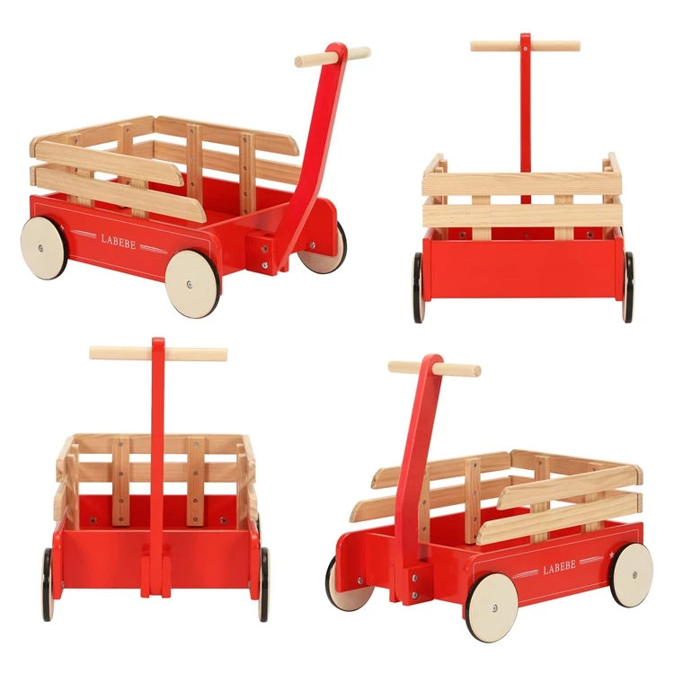 New Design 2 In 1 Red Toddler Kids Classic Walker Wagon Wooden Kids Custom Wonden Wagon Baby Stroller Wagon
