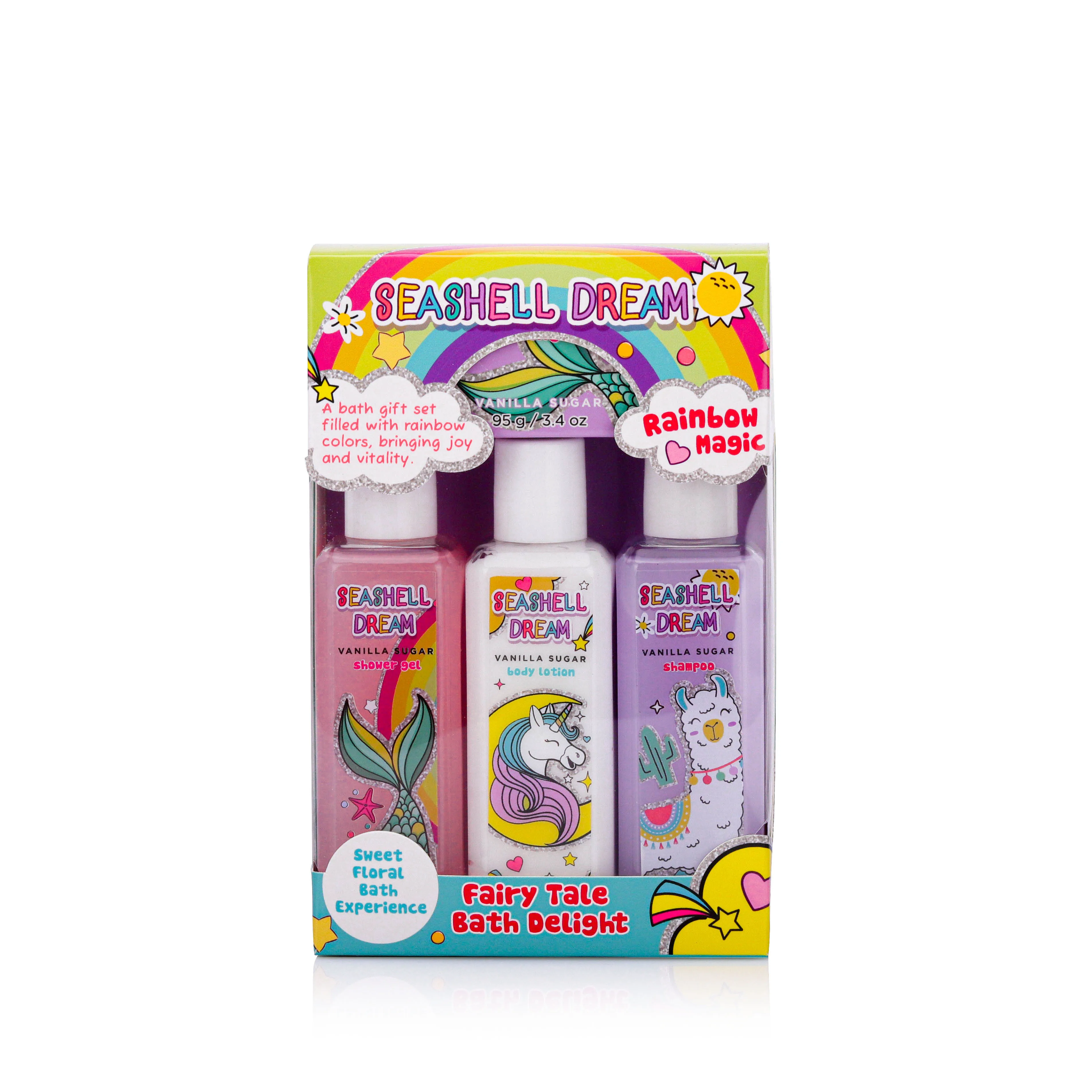 Cute cartoon design 105ML shower gel body lotion shampoo 95g facial soap bath spa girl gift sets for women