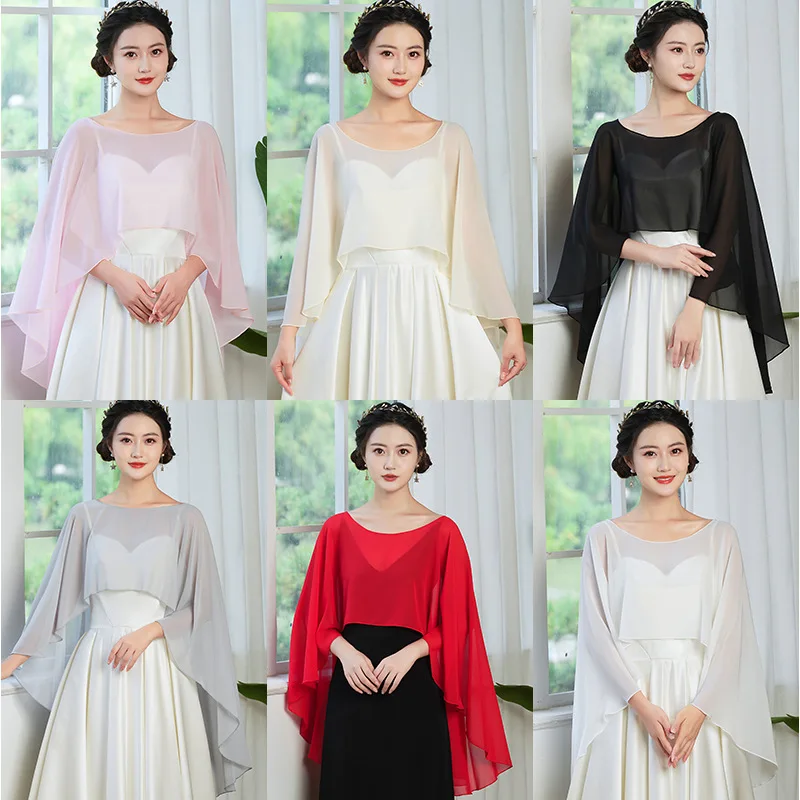 Women Chiffon Cape Bolero Femme Mariage Chalas Mujer Evening Wedding Bridal Jacket Wraps Accessories Peleryna Cloak Boda Shawl