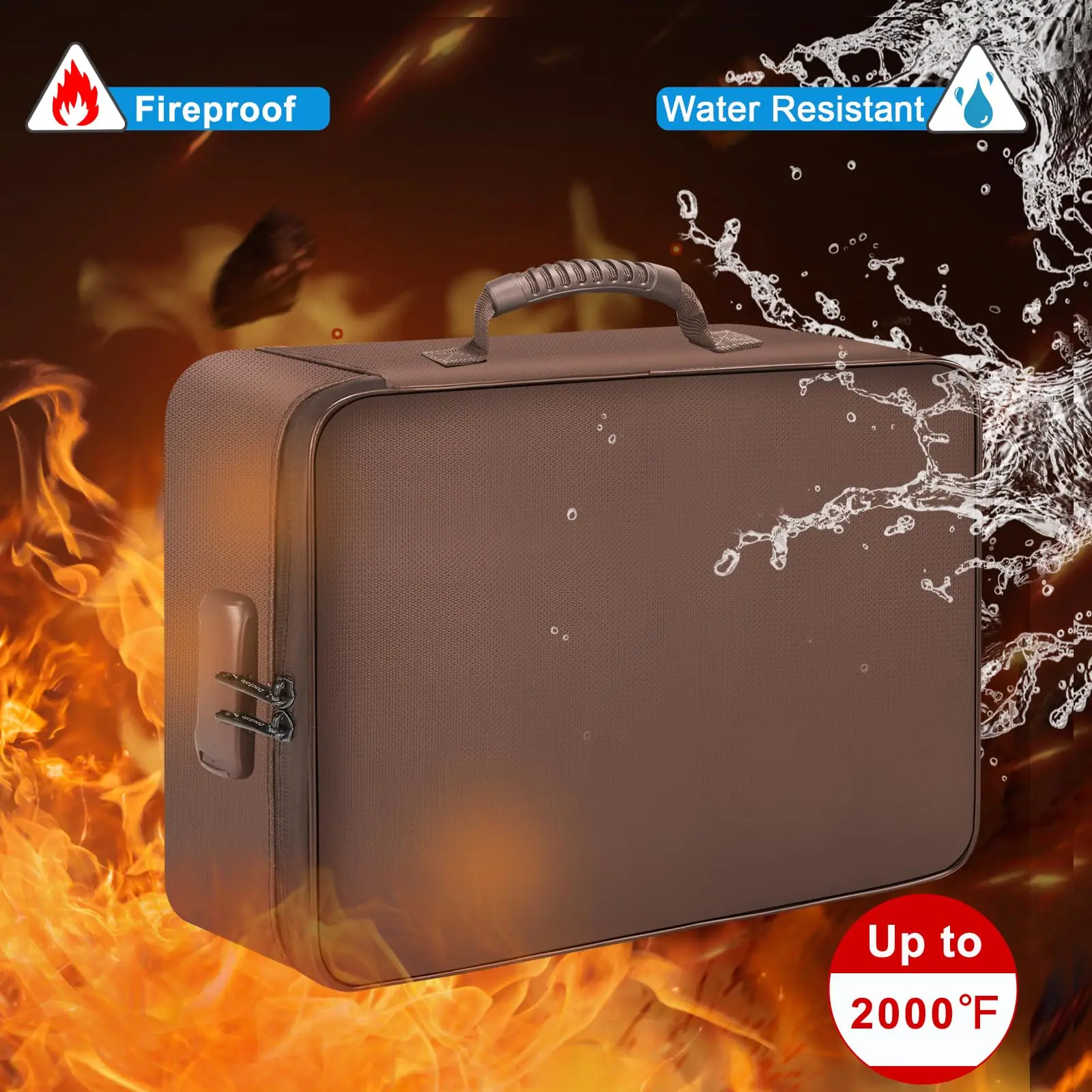 Fireproof Document Bag with Lock 3-Layer File Storage Case Water-Resistant Zipper Portable Travel Organizer for Laptop