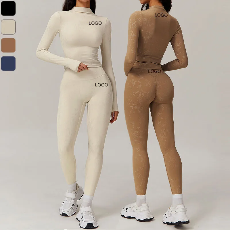 XW-TZ9140-1 High Neck Gym Tops Fitness Sportswear High Waist Yoga Leggings Workout Two Piece Set Women Clothing