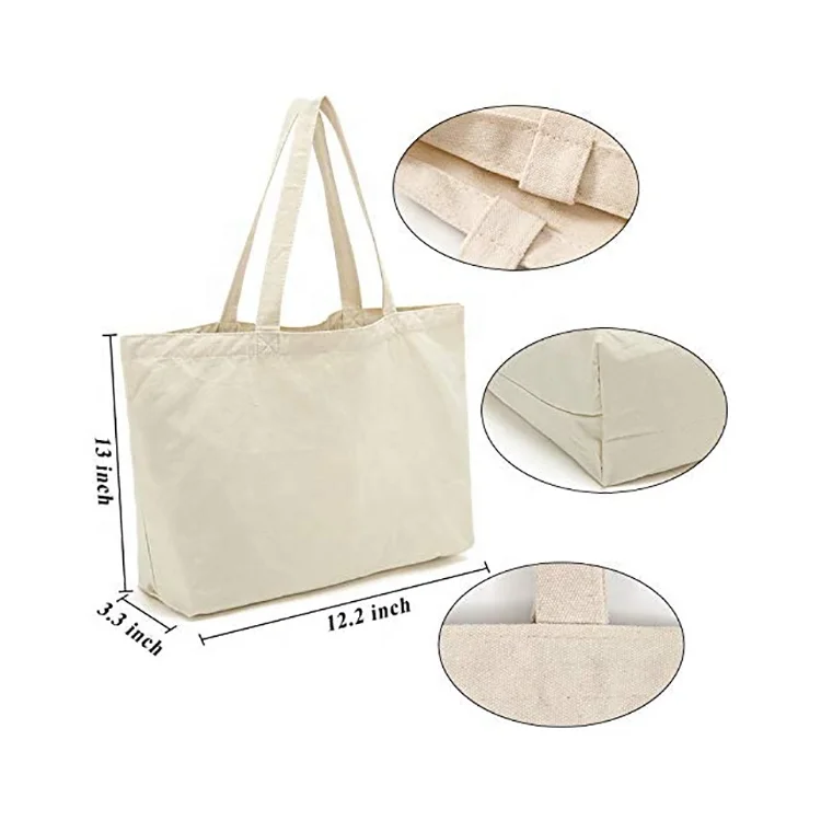 Eco High Quality Blank Reusable Shopping Bag Large Capacity Shoulder Canvas Cotton Tote Bag With Custom Printed Logo