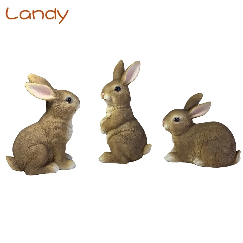 2023 New Easter Collection Resin Brown Rabbit Figurines For Holiday Decoration, 3ASST