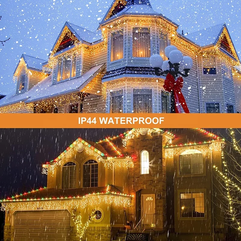 20m Icicle Light Outdoor Curtain Fairy Lights Mains Powered Outside Ice Lights with 108 Drops for Indoor Gazebo Balcony