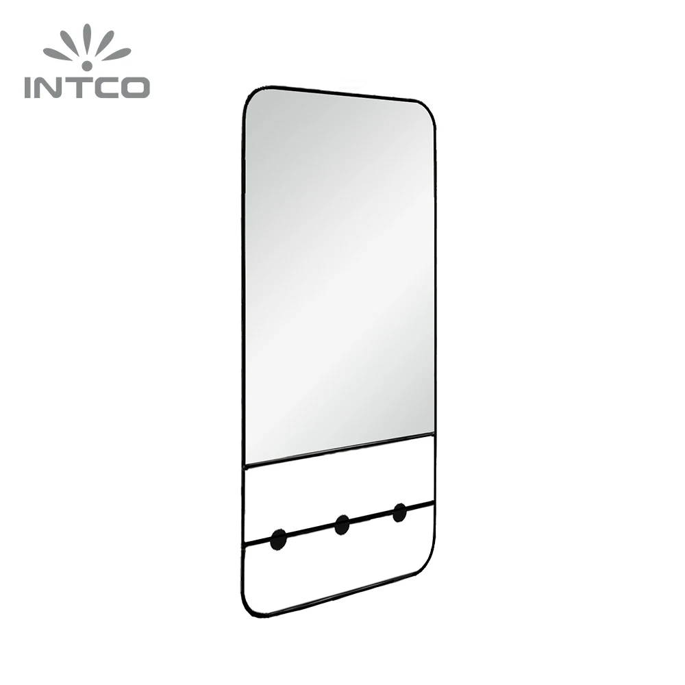 INTCO Wholesale New Arrival Modern Living Room Makeup Wall Decorative Metal Rectangle Framed Mirror with Shelf