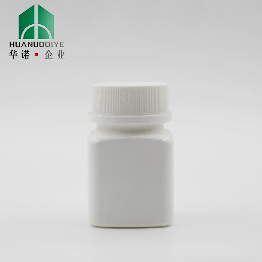 60ML Square Small Pill Bottle Eco-friendly HDPE Opaque White Plastic Medicine Container Bottle With Screw Lid
