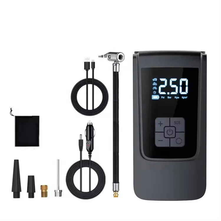 Portable electric vehicle air pump rechargeable LED screen nozzle air pump outdoor car bicycle tire ball type electric air pump