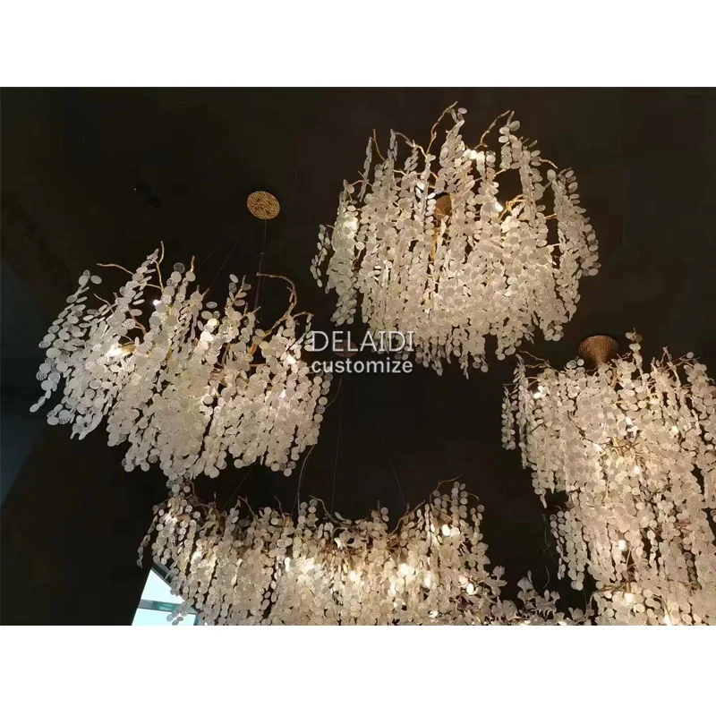 modern crystal chandelier square tree branch chandelier light sitting room villa staircase chandelier