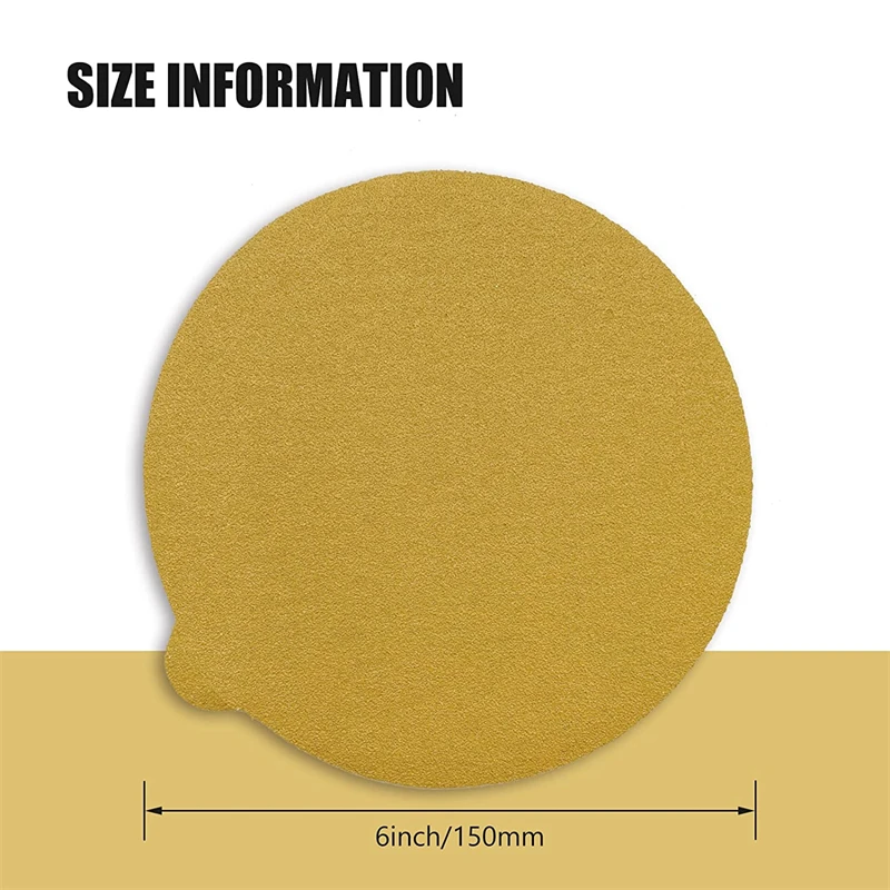 6inch 150mm Aluminum Oxide Gold PSA Sanding Disc 240# Yellow PSA Self Adhesive Sanding Discs with Tabs
