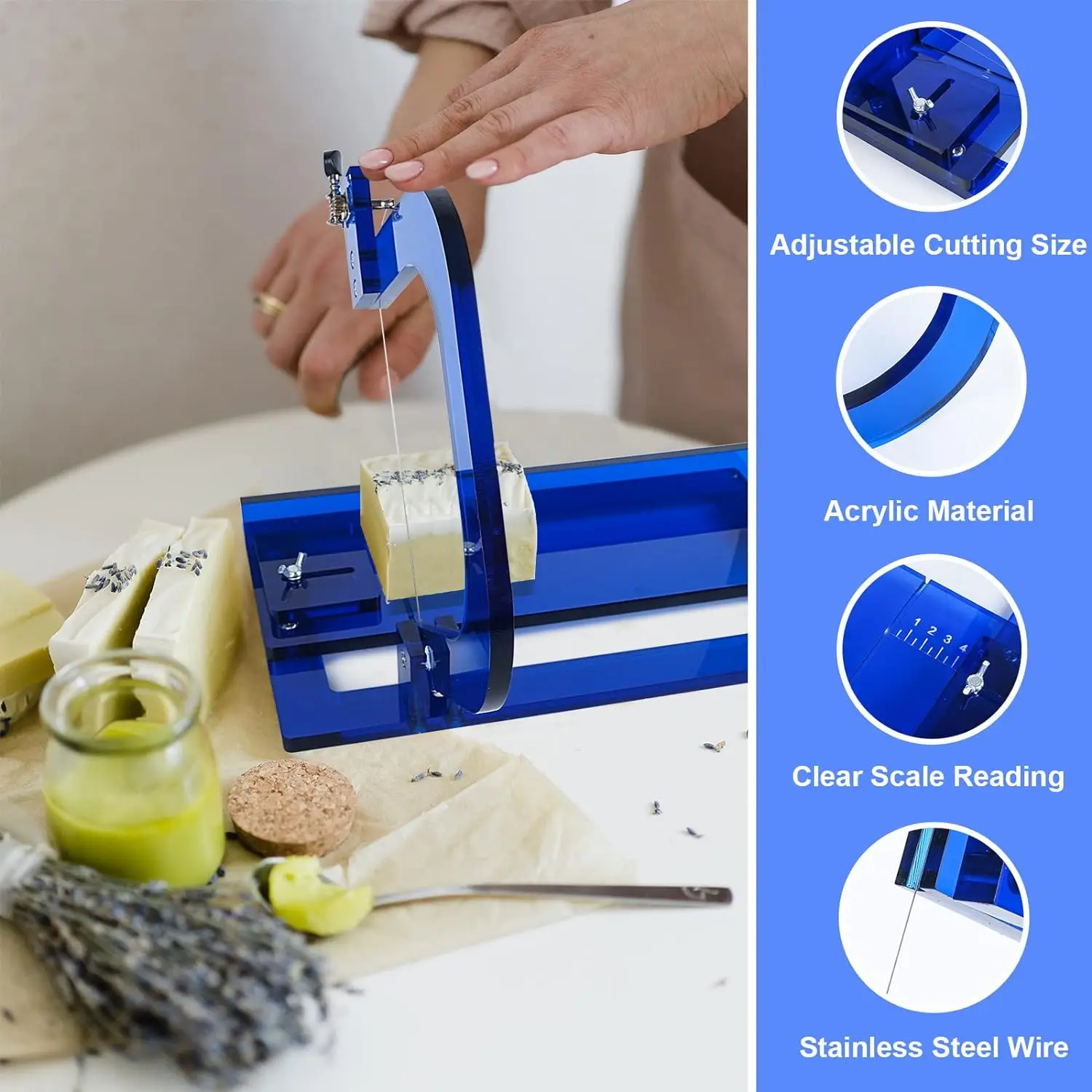 Professional Soap Cutter with Wire Adjustable Acrylic Cutting Tool with Size Scale Single Wire Slicer for Handmade Soap Loaf