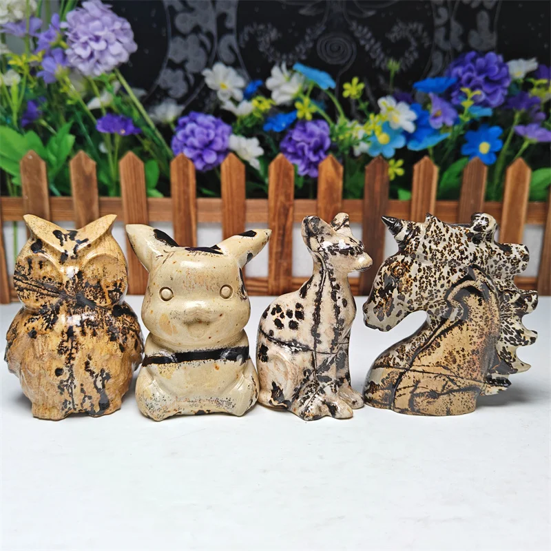 Wholesale Crystals Stones New Design Picture Jasper Animal Carvings Dog Cat Elephant Crystals Healing Stones For Gift