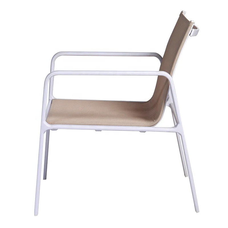 Modern Portable Stacking Hotel Patio Teslin Mesh Furniture Outdoor Garden Aluminum Dining Chair