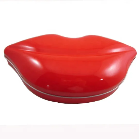 Special lip shape tin candy mint boxes in red color mouth shape tin can for chocolate cosmetic packing