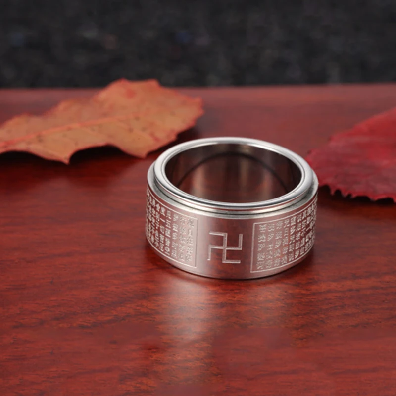 Buddhist Chinese Heart Sutra Ring  Men Stainless Steel Spinner Rotating Rings  Men Amulet Jewelry Mantra Spinner Ring