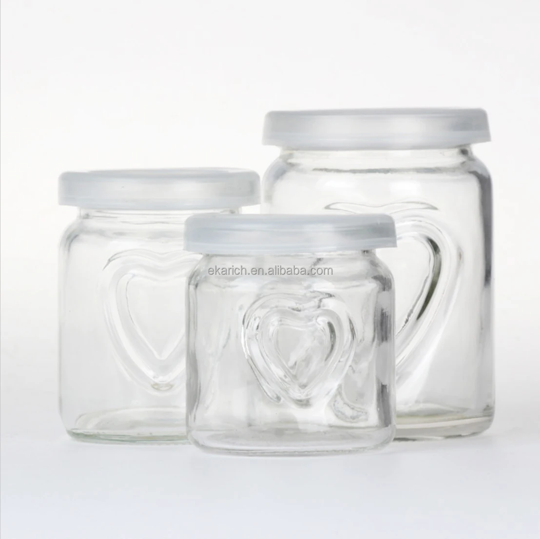 250ml Clear Glass Jelly Jar with Plastic Lid 8 oz Kitchen Food Storage Canister with Embossed Hearts Amazon Hot Sale